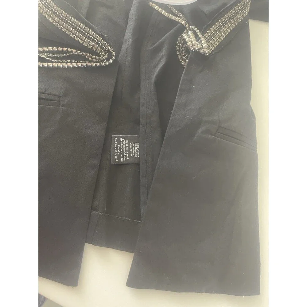 Rock & Republic Black Jacket Blazer Rhinestone Sz 2 Moto Party Rock Y2K Goth